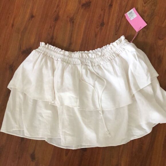 NWT Stoney Clover Target Linen rayon, tiered, mini skirt, white size L - Picture 1 of 5